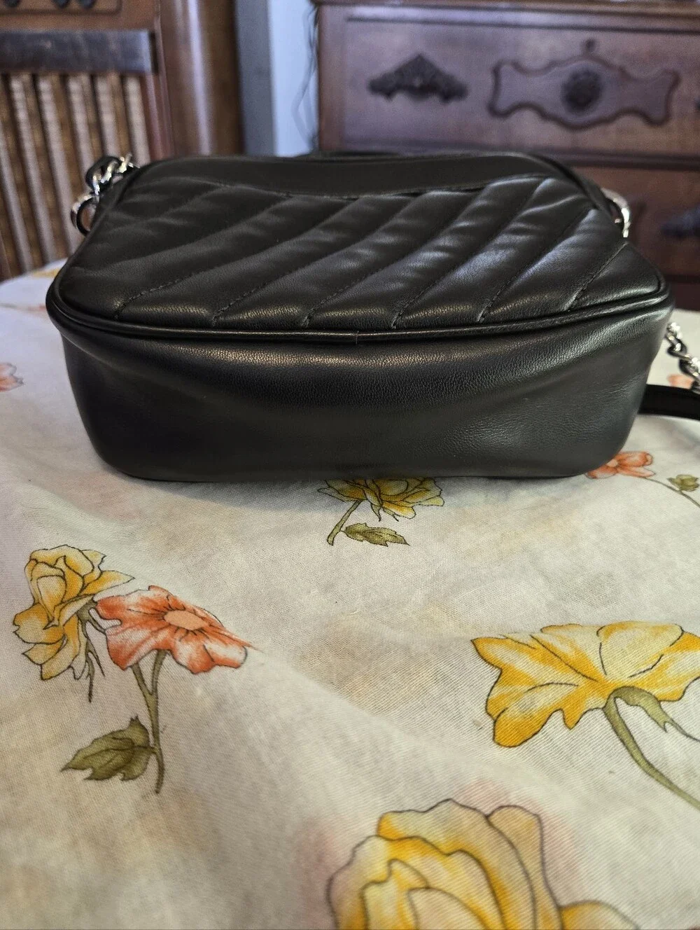 MICHAEL KORS Black Quilted Leather Crossbody with Silver Lock Closure